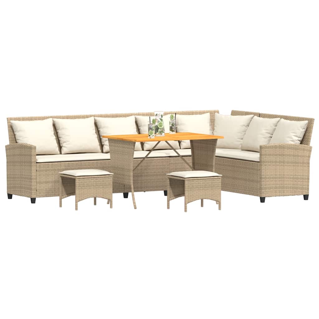 4-delt Havesofasæt med puder L-form beige polyrattan