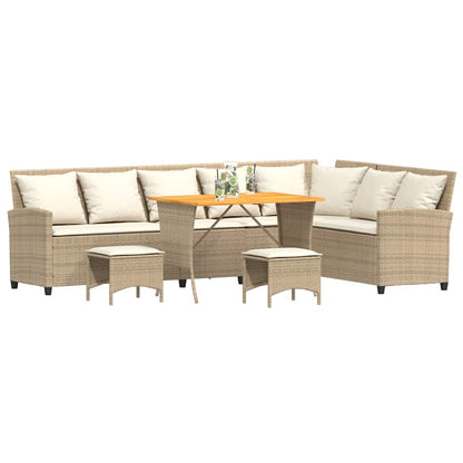 4-delt Havesofasæt med puder L-form beige polyrattan