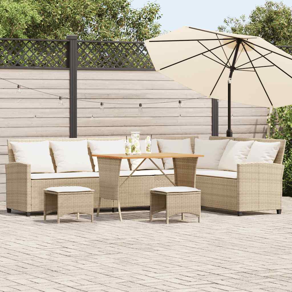 4-delt Havesofasæt med puder L-form beige polyrattan