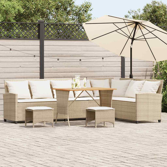 4-delt Havesofasæt med puder L-form beige polyrattan