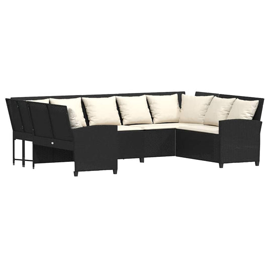 Havesofa med puder Sort polyrattan