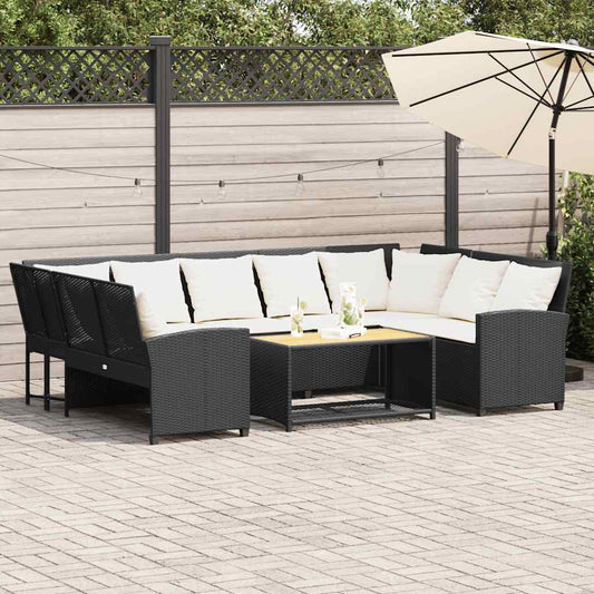 Havesofa med puder Sort polyrattan