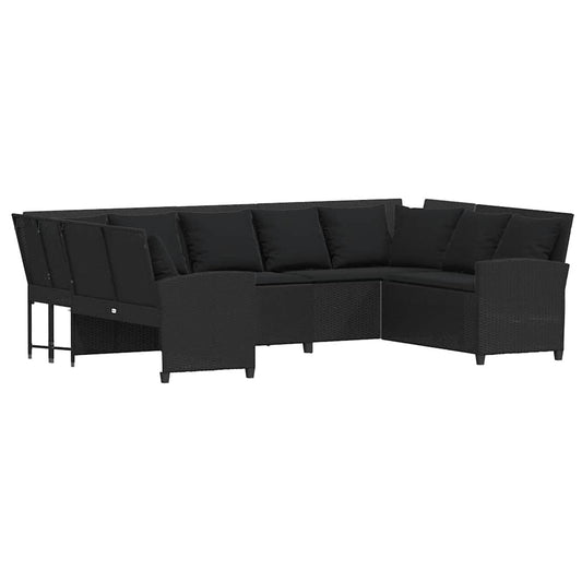 Gartensofa mit Kissen Schwarz Poly Rattan