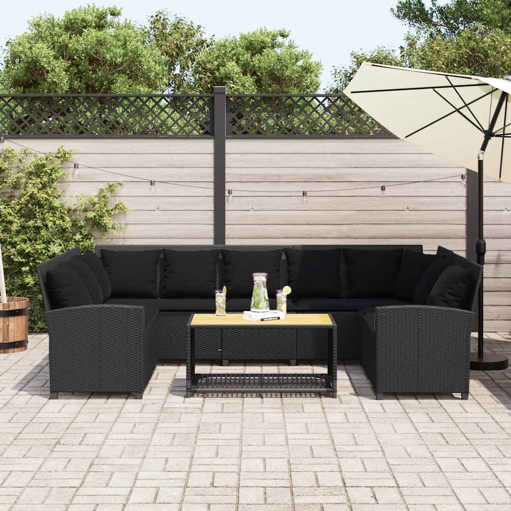 Gartensofa mit Kissen Schwarz Poly Rattan