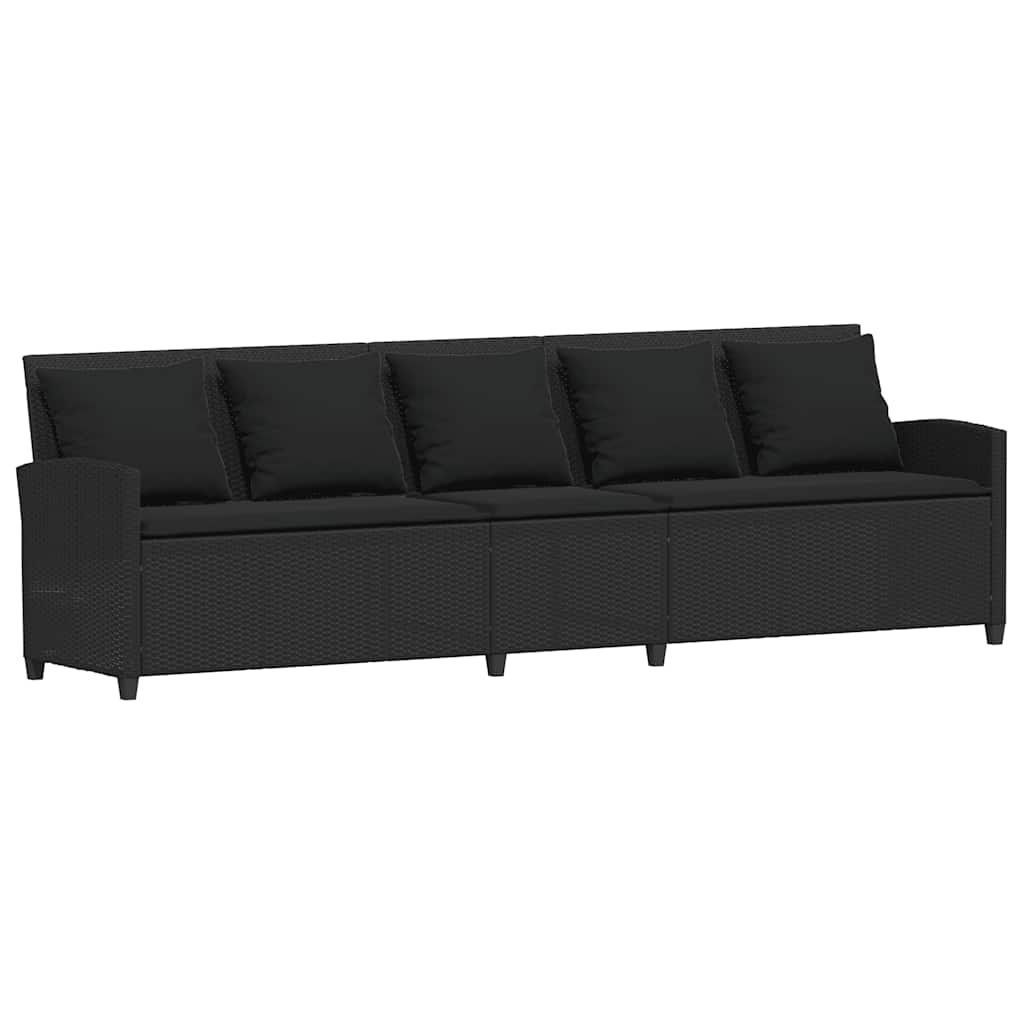 Gartensofa mit Kissen Schwarz Poly Rattan