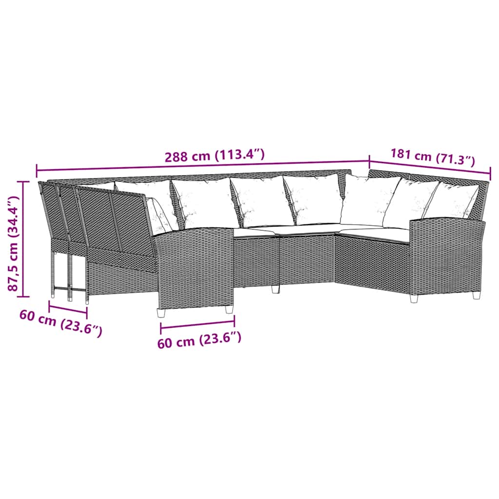 Gartensofa mit Kissen Schwarz Poly Rattan