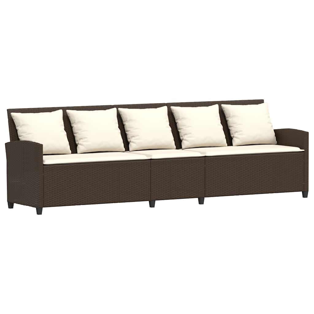 Gartensofa mit Kissen Braun Poly Rattan