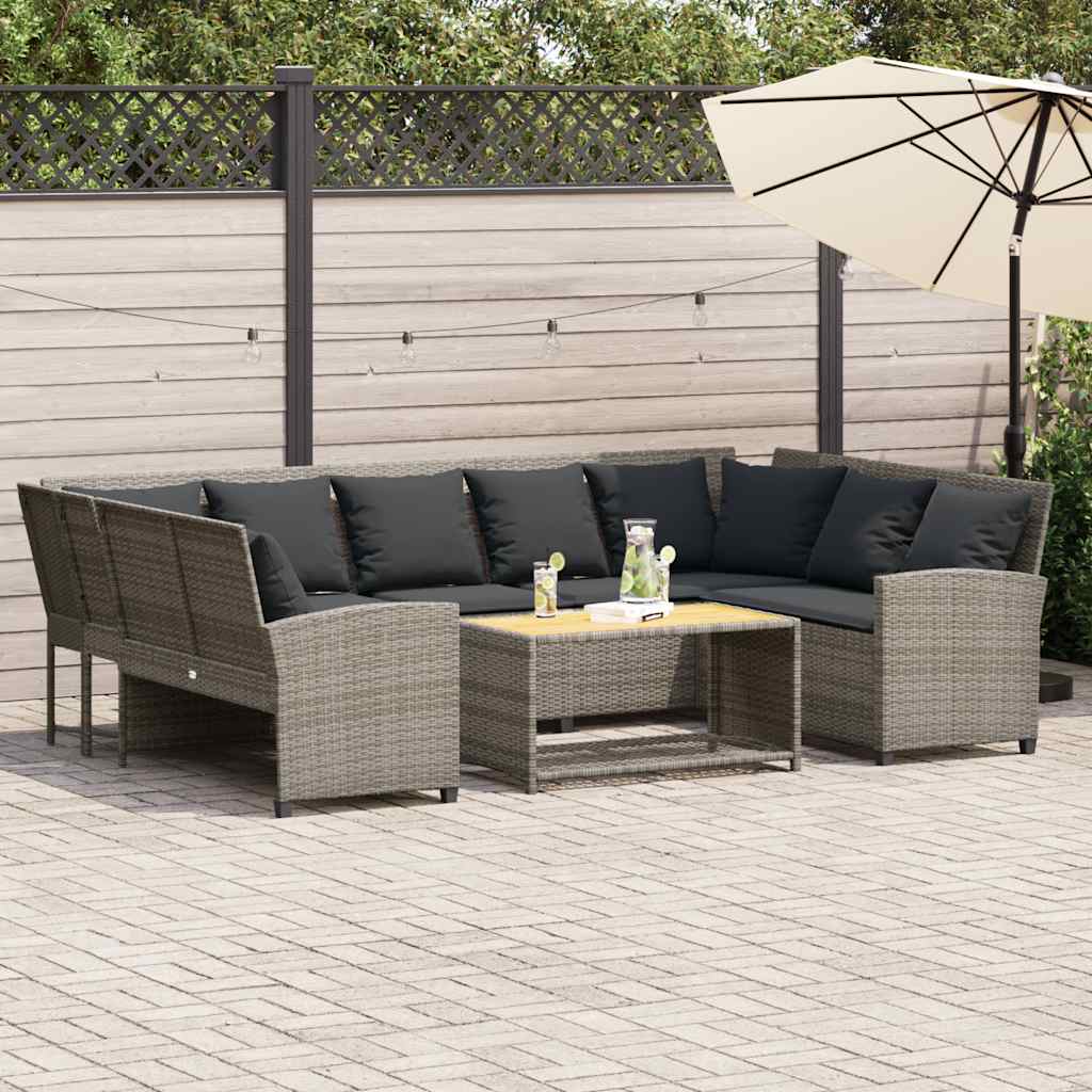 Gartensofa mit Kissen Grau Poly Rattan