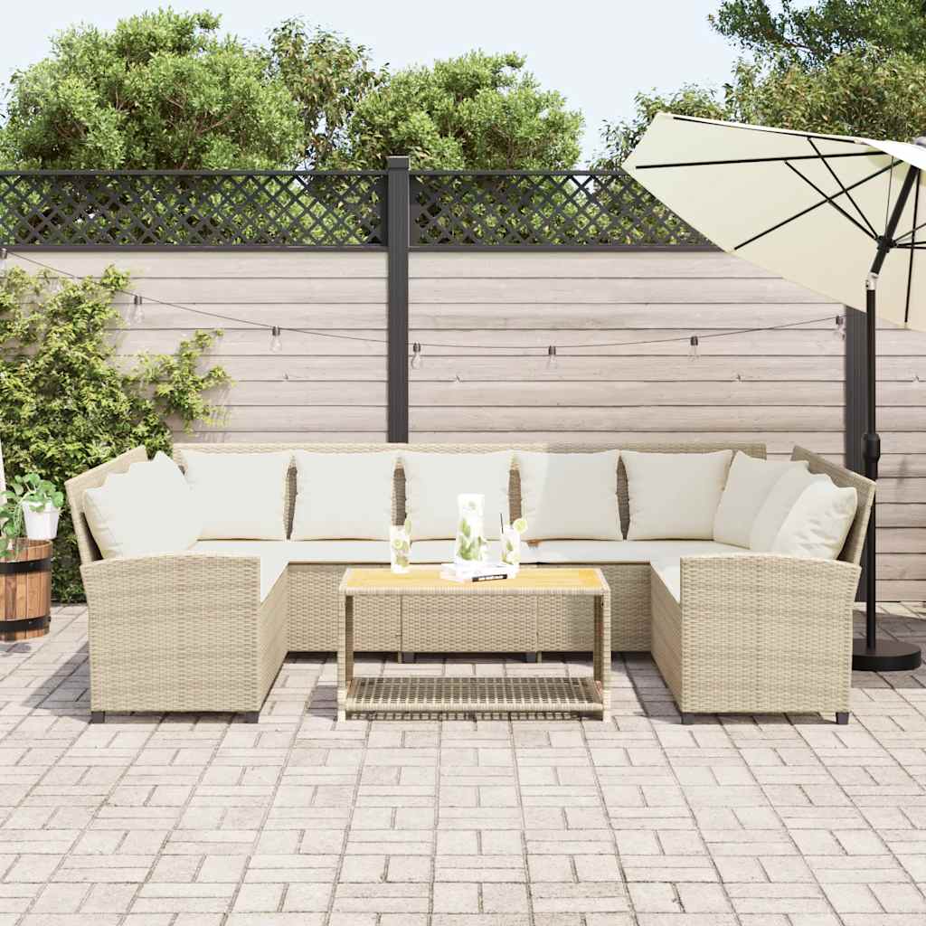 Gartensofa mit Kissen Beige Poly Rattan