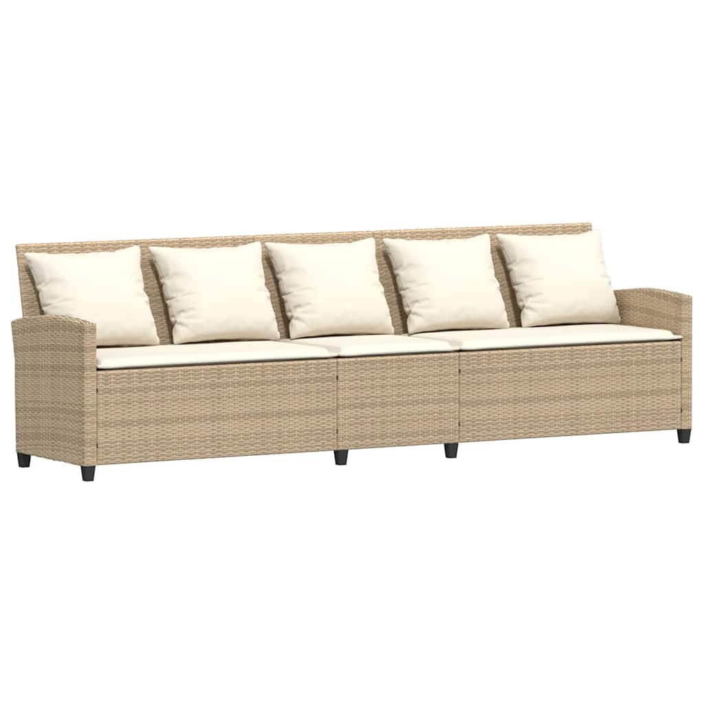 Gartensofa mit Kissen Beige Poly Rattan