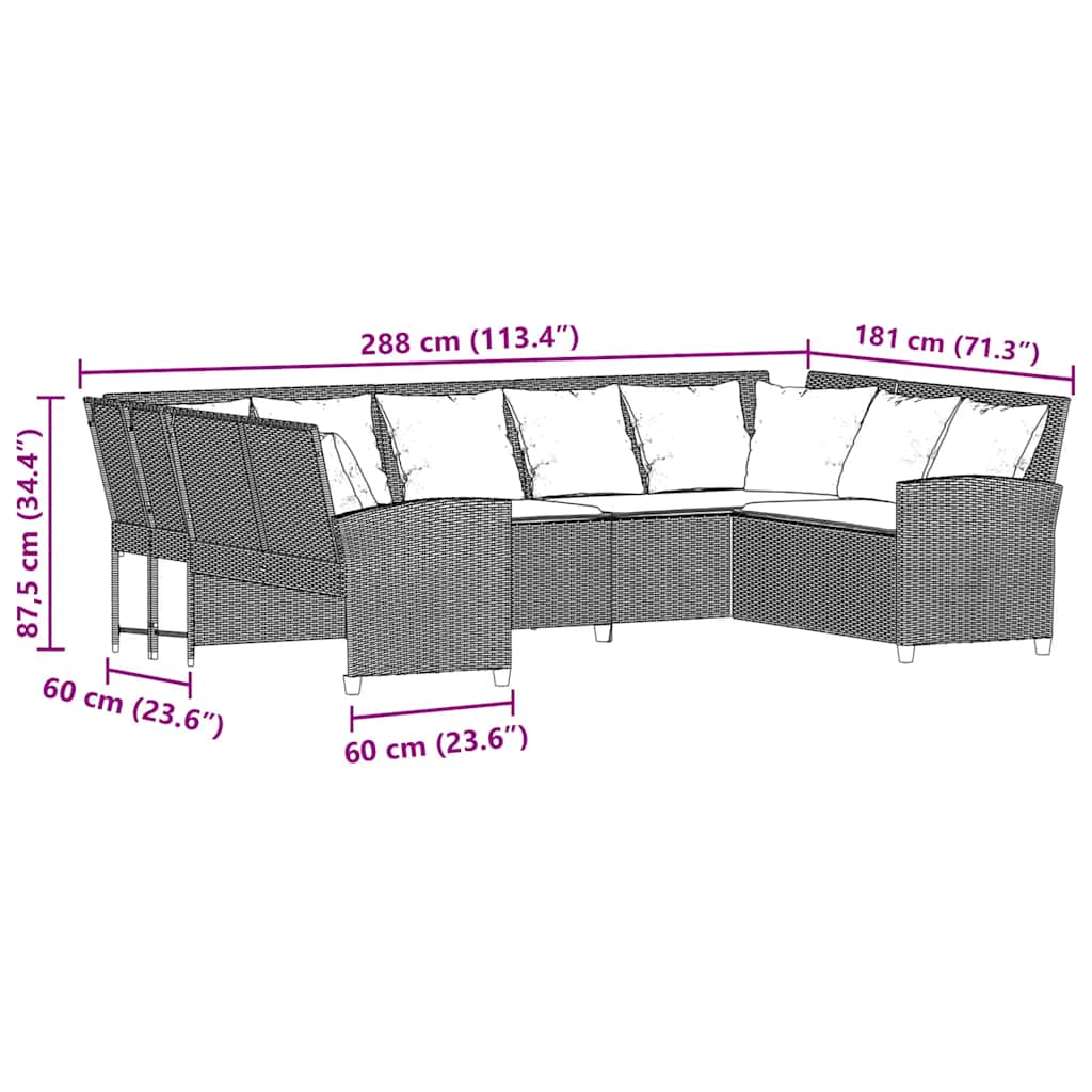 Havesofa med puder Beige polyrattan