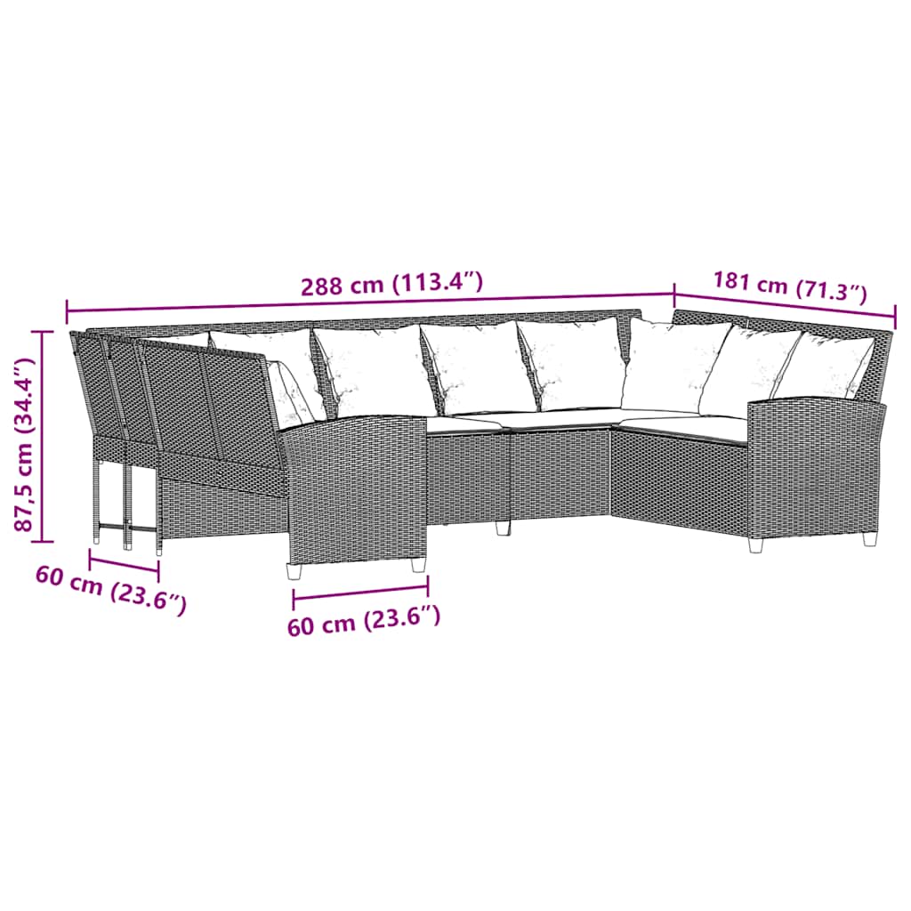 Havesofa med puder Brun polyrattan