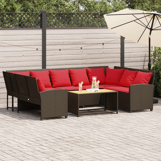 Havesofa med puder Brun polyrattan