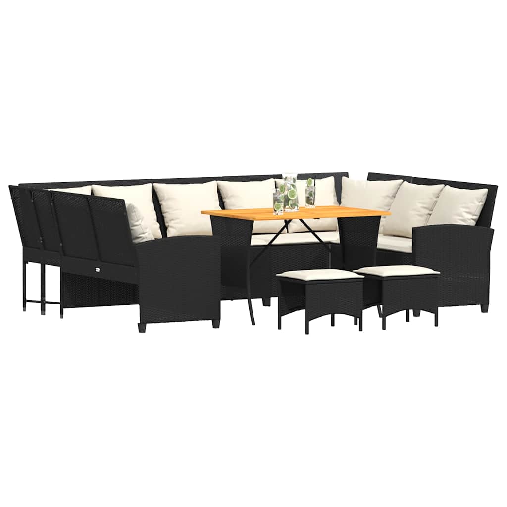 4-tlg. Garten-Sofagarnitur mit Kissen Schwarz Poly Rattan