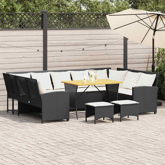 4-delt Havesofasæt med puder Sort polyrattan