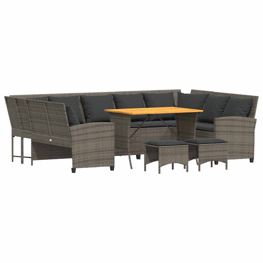 4-tlg. Garten-Sofagarnitur mit Kissen Grau Poly Rattan