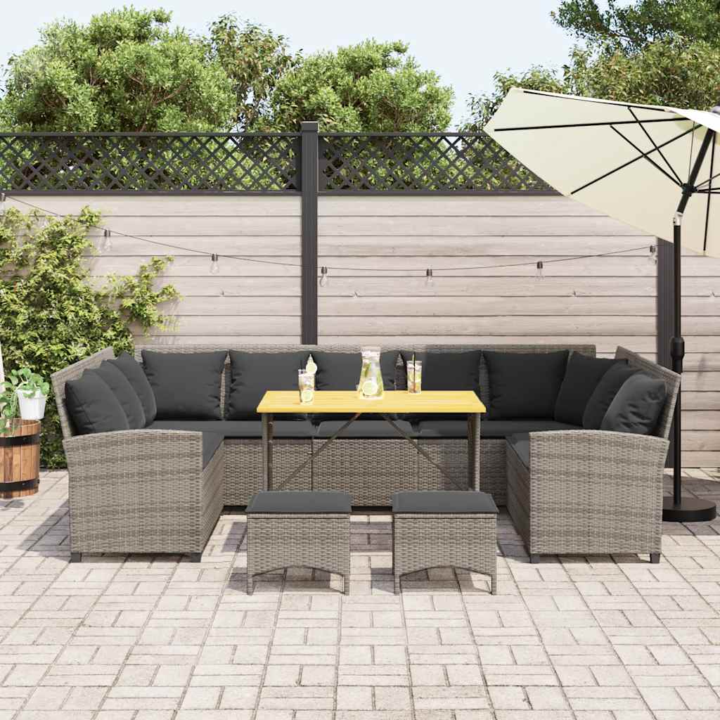 4-tlg. Garten-Sofagarnitur mit Kissen Grau Poly Rattan