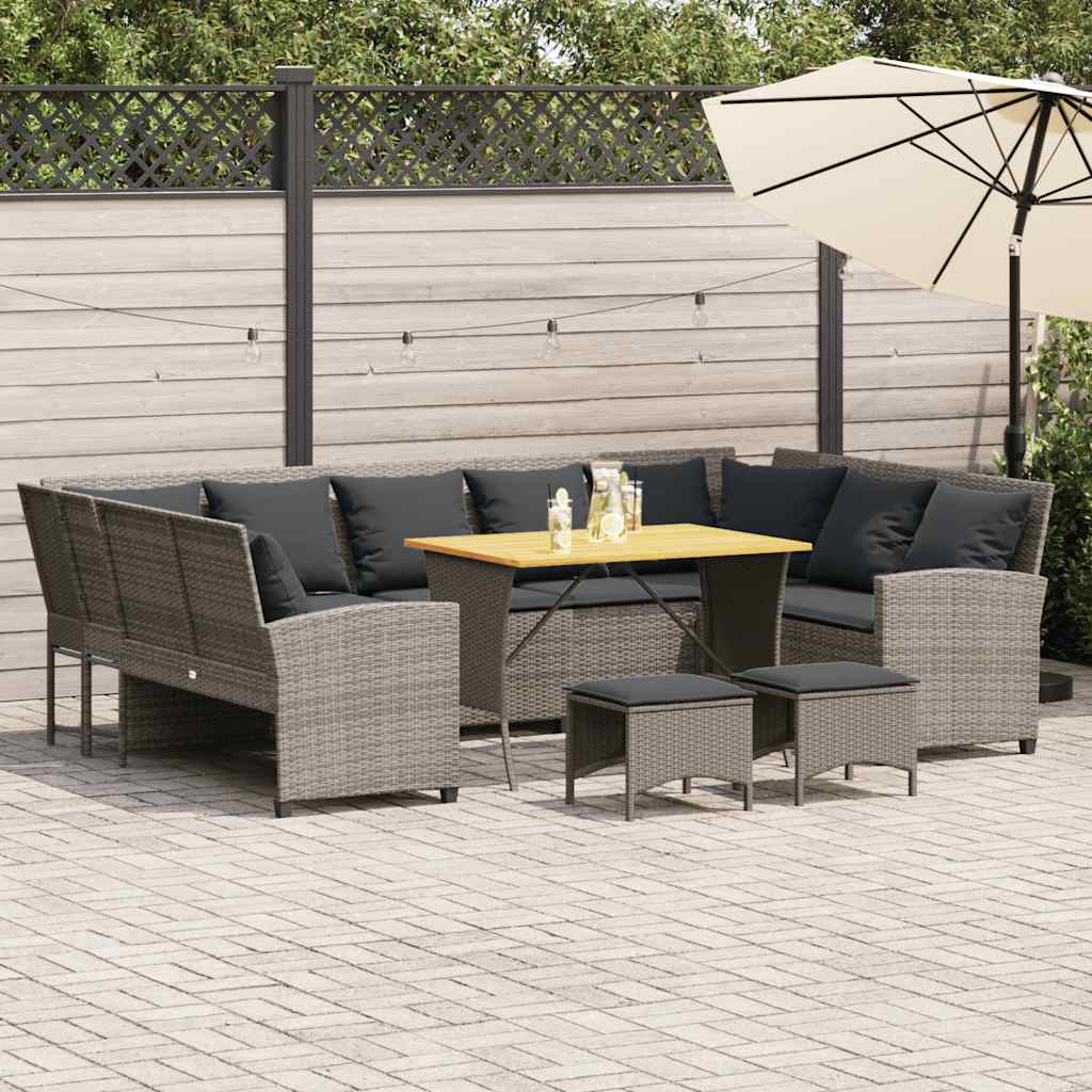 4-tlg. Garten-Sofagarnitur mit Kissen Grau Poly Rattan