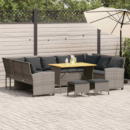 4-tlg. Garten-Sofagarnitur mit Kissen Grau Poly Rattan