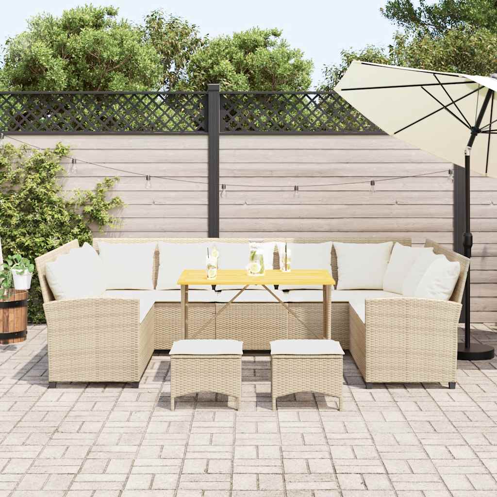 4-tlg. Garten-Sofagarnitur mit Kissen Beige Poly Rattan