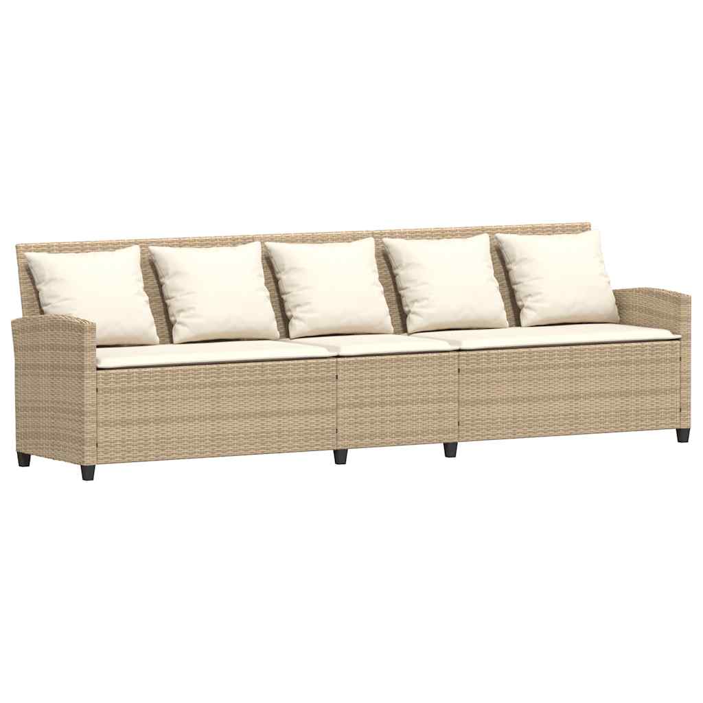 4-tlg. Garten-Sofagarnitur mit Kissen Beige Poly Rattan