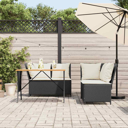 3-delt Havesofasæt med puder Sort polyrattan