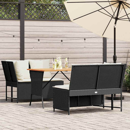 3-delt Havesofasæt med puder Sort polyrattan
