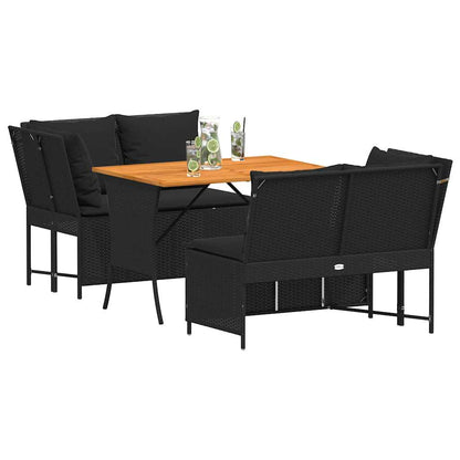 3-tlg. Garten-Sofagarnitur mit Kissen Schwarz Poly Rattan