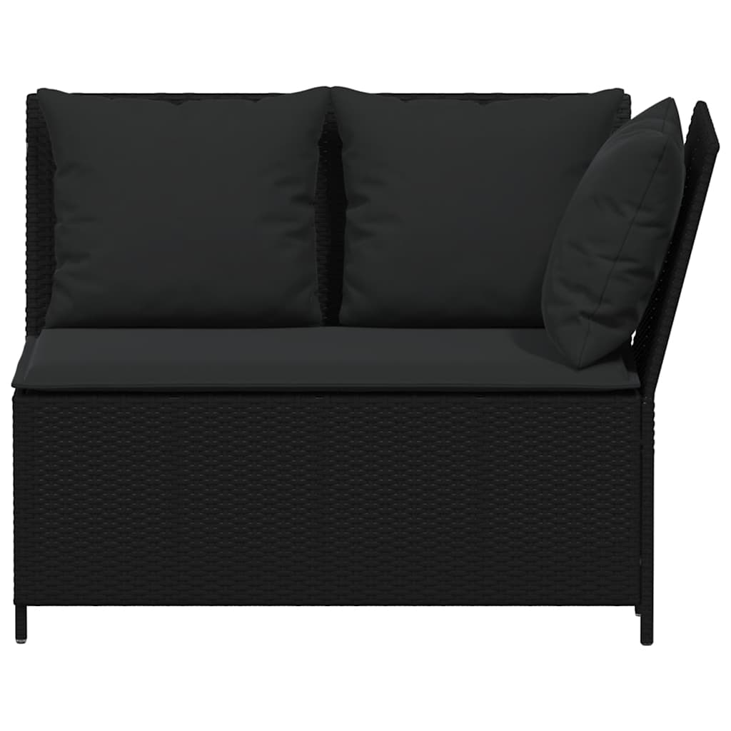 3-tlg. Garten-Sofagarnitur mit Kissen Schwarz Poly Rattan
