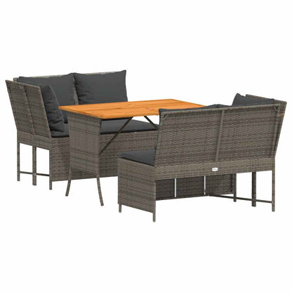 3-tlg. Garten-Sofagarnitur mit Kissen Grau Poly Rattan