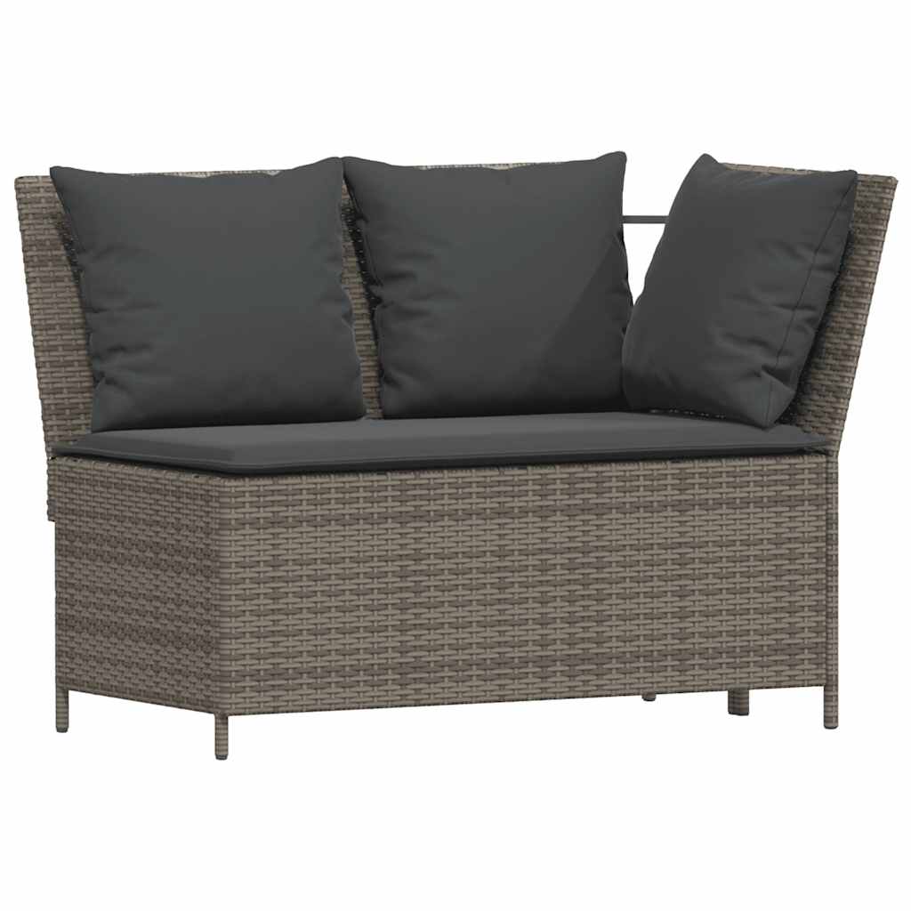 3-tlg. Garten-Sofagarnitur mit Kissen Grau Poly Rattan