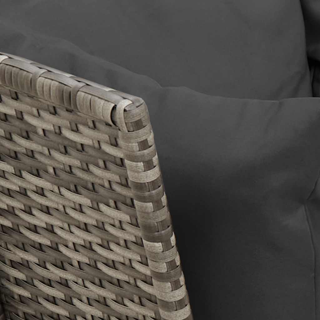 3-tlg. Garten-Sofagarnitur mit Kissen Grau Poly Rattan