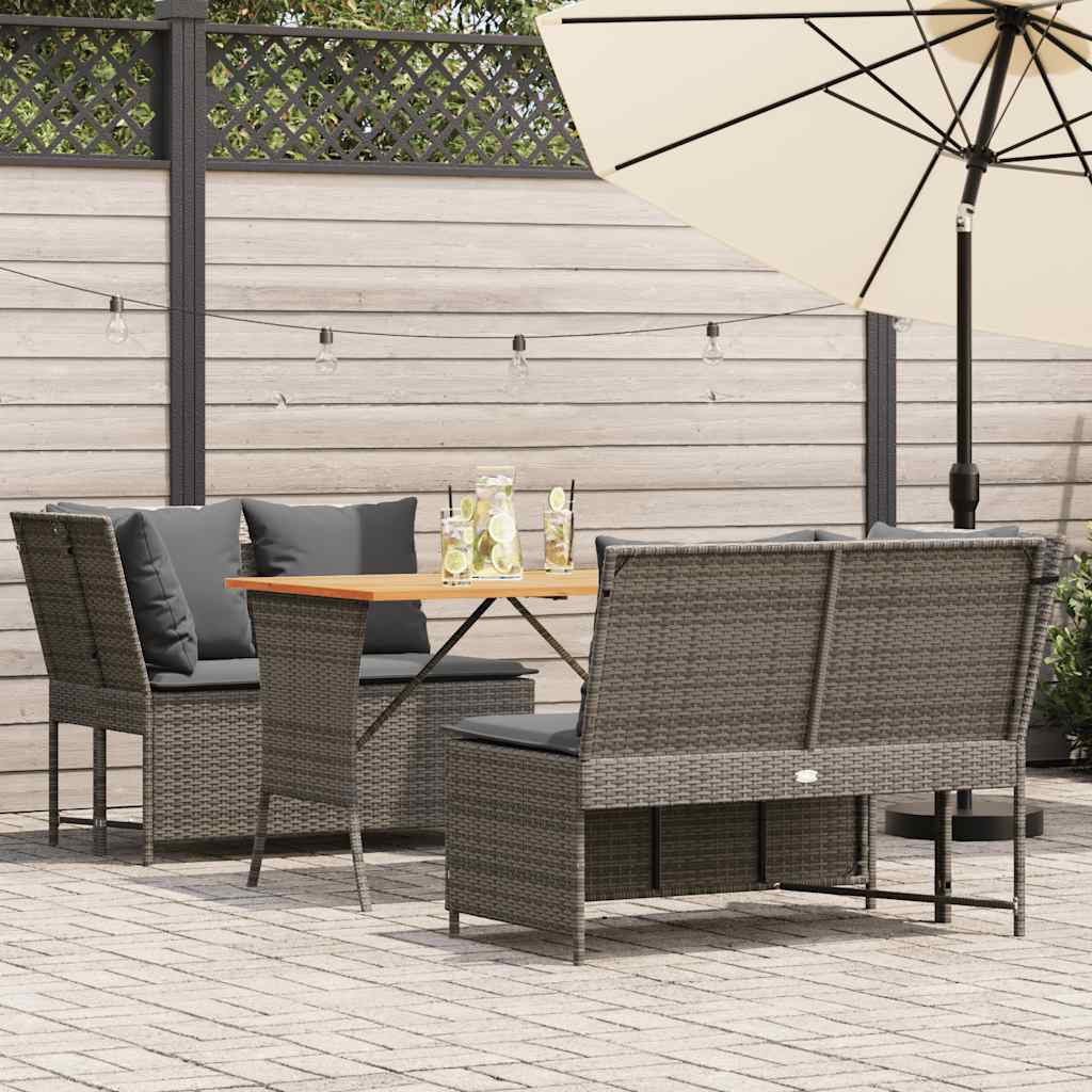 3-tlg. Garten-Sofagarnitur mit Kissen Grau Poly Rattan