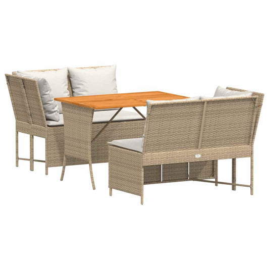 3-tlg. Garten-Sofagarnitur mit Kissen Beige Poly Rattan