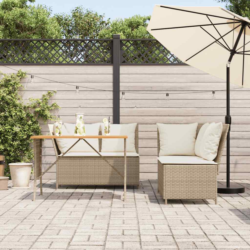 3-tlg. Garten-Sofagarnitur mit Kissen Beige Poly Rattan