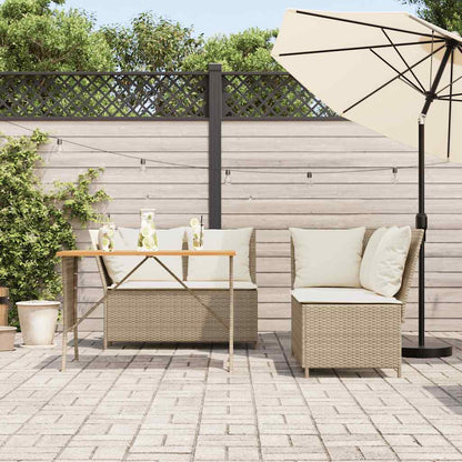 3-tlg. Garten-Sofagarnitur mit Kissen Beige Poly Rattan