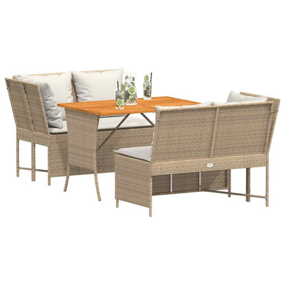 3-tlg. Garten-Sofagarnitur mit Kissen Beige Poly Rattan