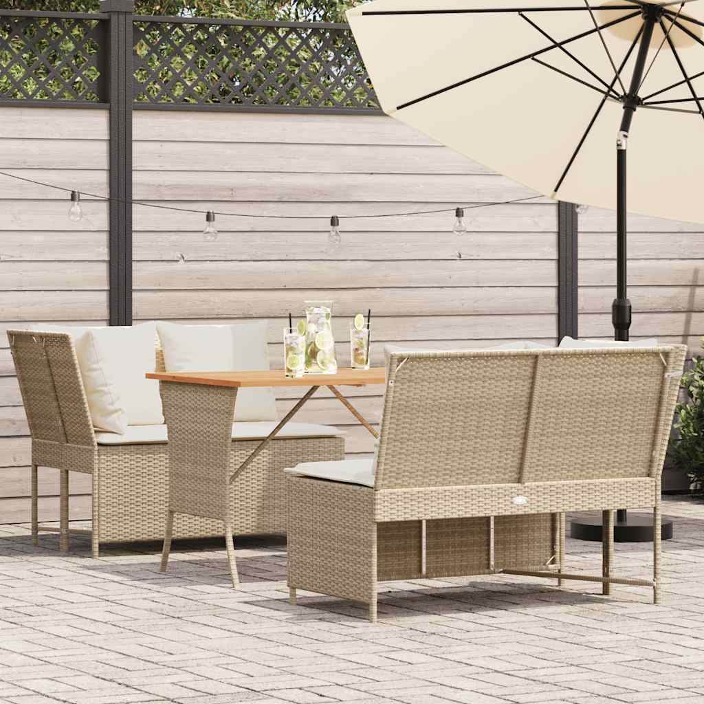 3-tlg. Garten-Sofagarnitur mit Kissen Beige Poly Rattan