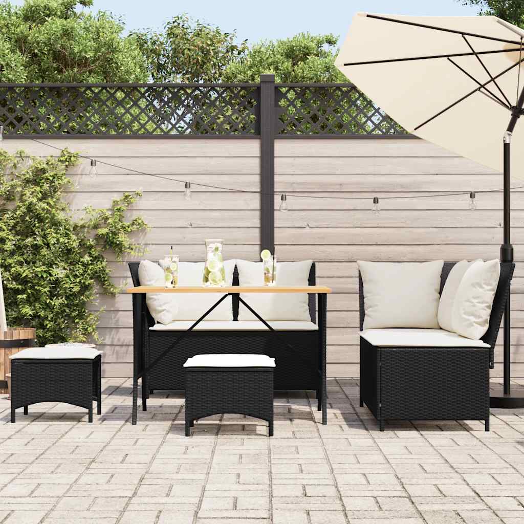 5-delt sæt Havesofasæt med puder Sort polyrattan