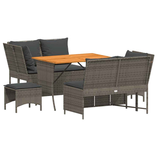 5-tlg. Garten-Sofagarnitur mit Kissen Grau Poly Rattan