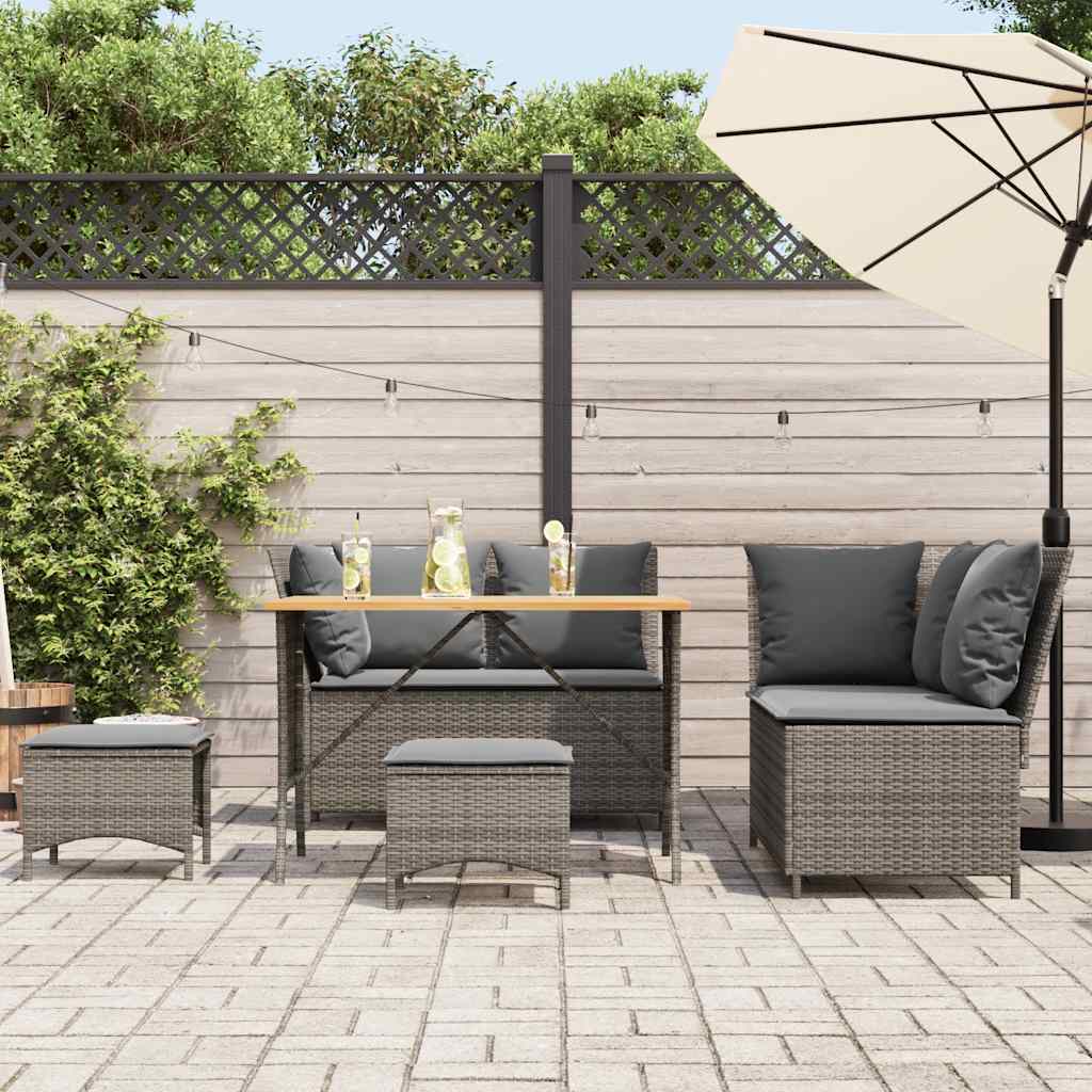 5-tlg. Garten-Sofagarnitur mit Kissen Grau Poly Rattan