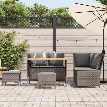 5-tlg. Garten-Sofagarnitur mit Kissen Grau Poly Rattan