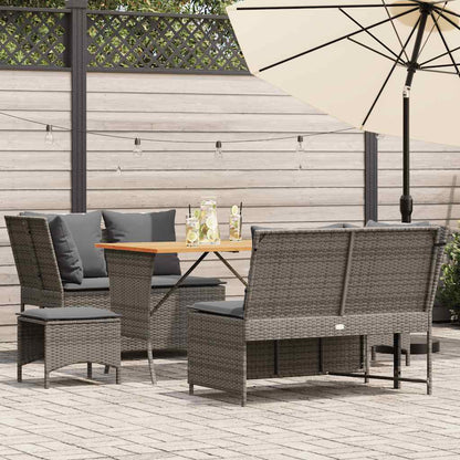 5-tlg. Garten-Sofagarnitur mit Kissen Grau Poly Rattan