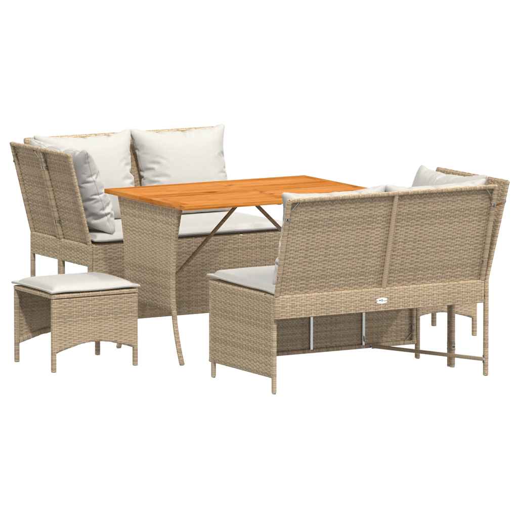5-tlg. Garten-Sofagarnitur mit Kissen Beige Poly Rattan