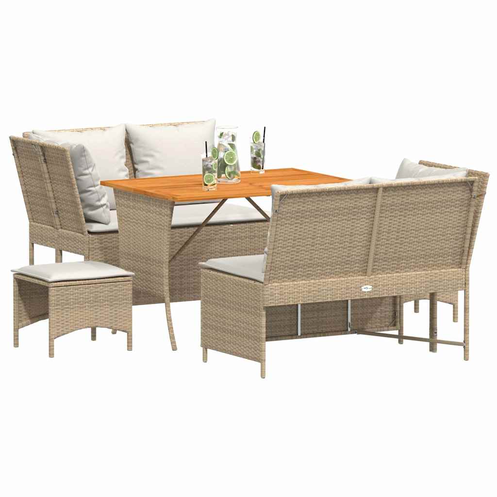 5-tlg. Garten-Sofagarnitur mit Kissen Beige Poly Rattan