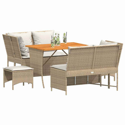5-tlg. Garten-Sofagarnitur mit Kissen Beige Poly Rattan
