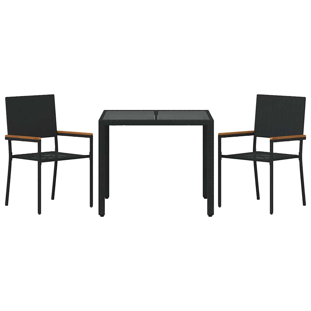 Garten Essgruppe 3 pcs Schwarz 90 x 90 x 75 cm Poly-Rattan