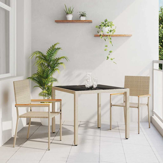 Garten Essgruppe 3 pcs Beige 90 x 90 x 75 cm Poly-Rattan