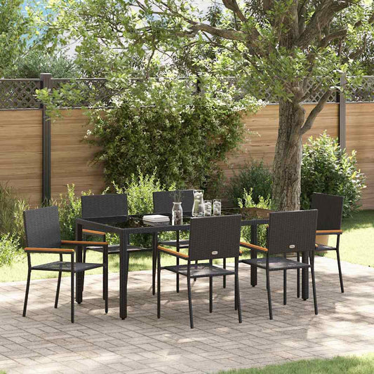 Garten Essgruppe 7 pcs Schwarz 150 x 90 x 75 cm Poly-Rattan