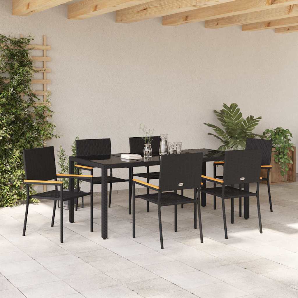 Garten Essgruppe 7 pcs Schwarz 150 x 90 x 75 cm Poly-Rattan